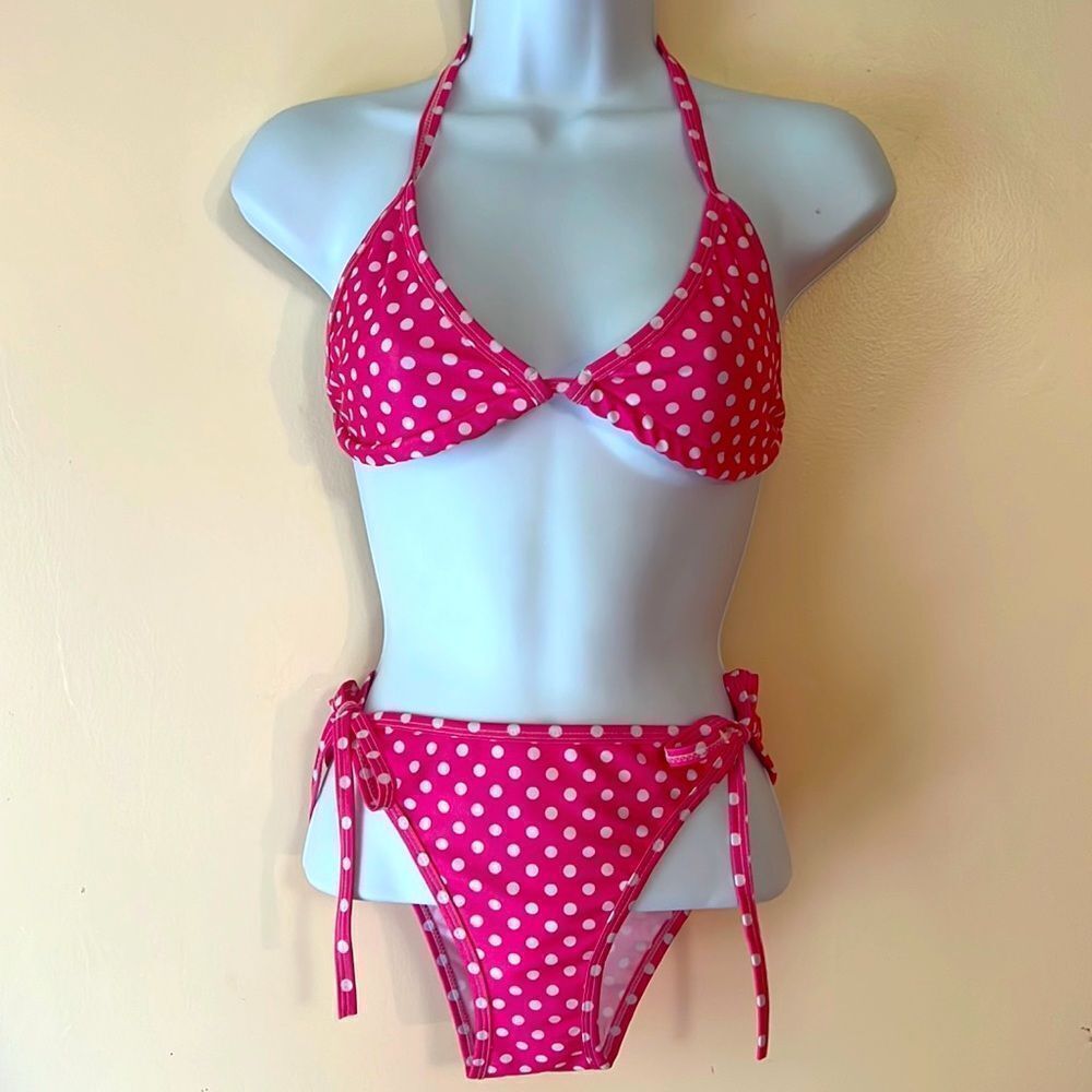 Pink and White Polka Dot String Bikini Sz OS